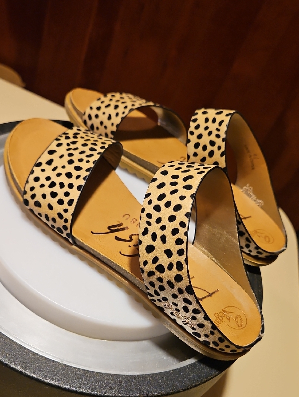 Blowfish Cream and Black Print Slide Sandals - Picture 8 of 14